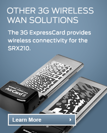 The 3G ExpressCard provides wireless connectivity for the SRX210.
