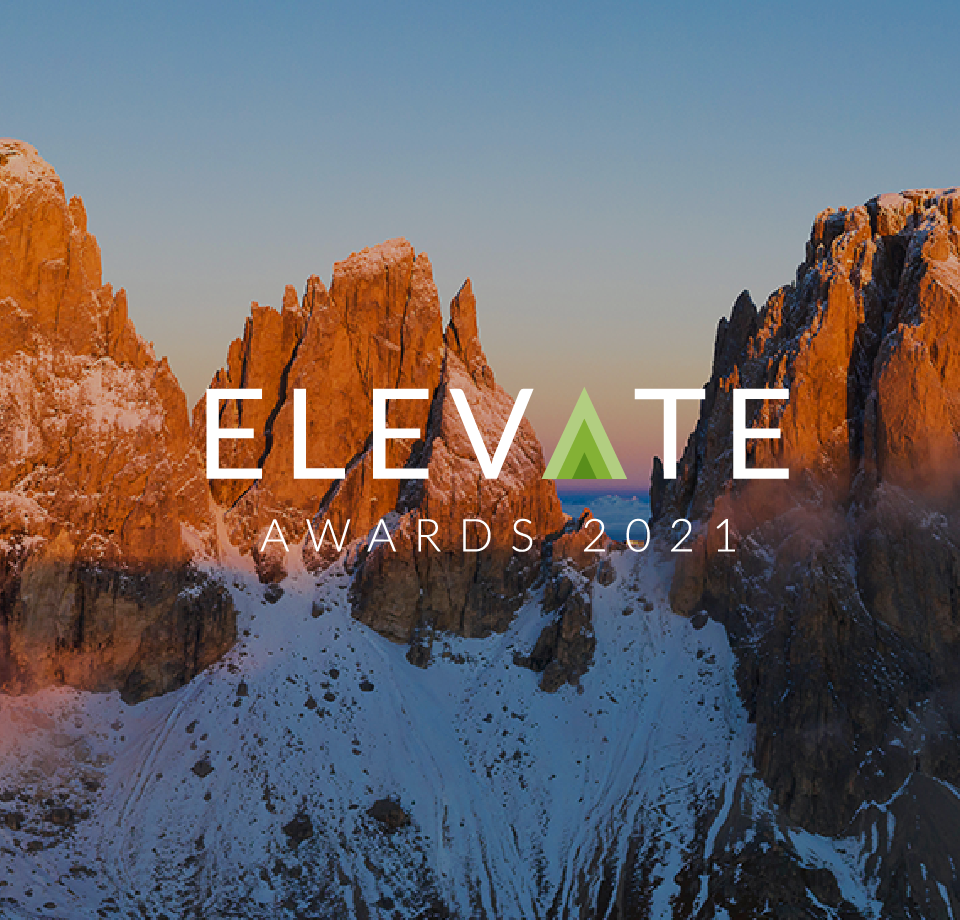 Elevate Awards logo 2021 in front of rocky mountains
