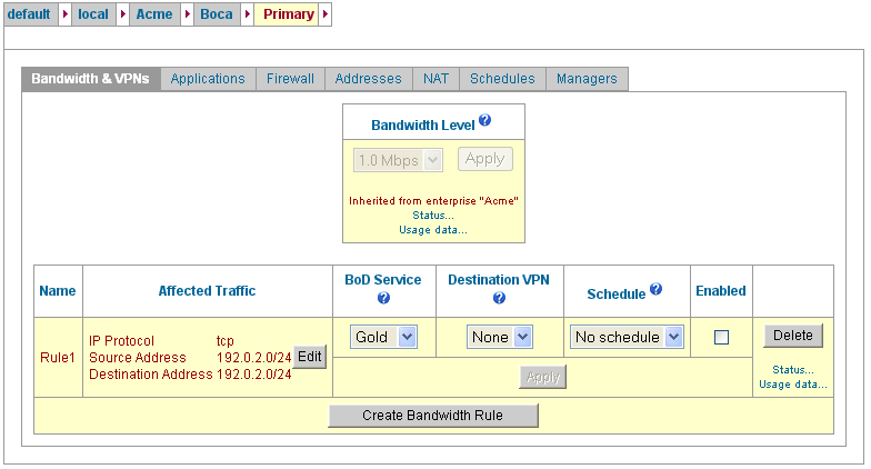 Bandwidth & VPNs Page with a Bandwidth
Level Set