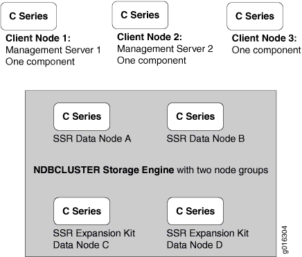 SSR Cluster with Four Data Nodes Forming
Two-Node Groups