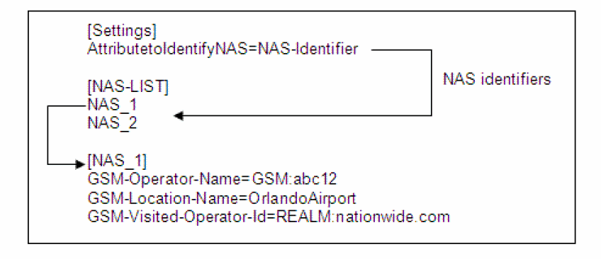 [Settings], [NAS-LIST], and [NAS identifier]
Sections of the locspec.ctrl File