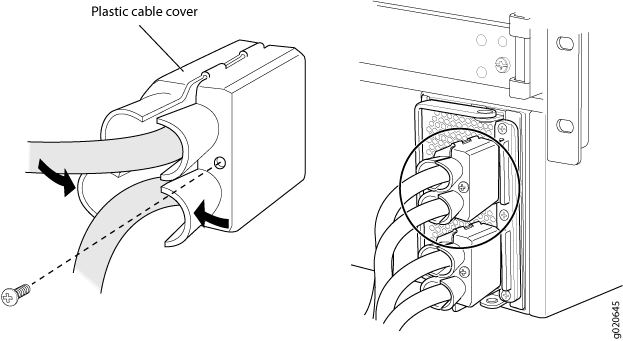 Installing the Plastic Cable Cover on a DC Power Supply in an EX8200
Switch