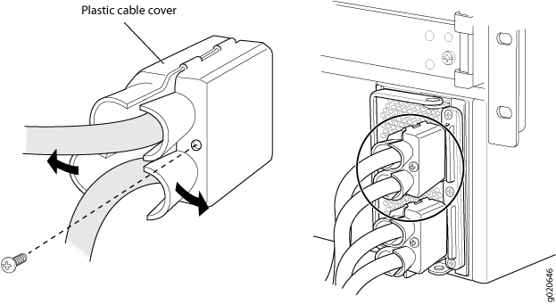 Removing
the Plastic Cable Cover on a DC Power Supply in an EX8200 Switch