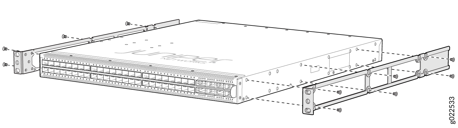 Attach
the Flush Mounting Brackets to a QFX5120-48Y Switch Chassis