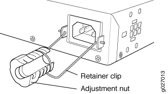Connecting
an AC Power Cord Retainer Clip to the AC Power Cord Inlet