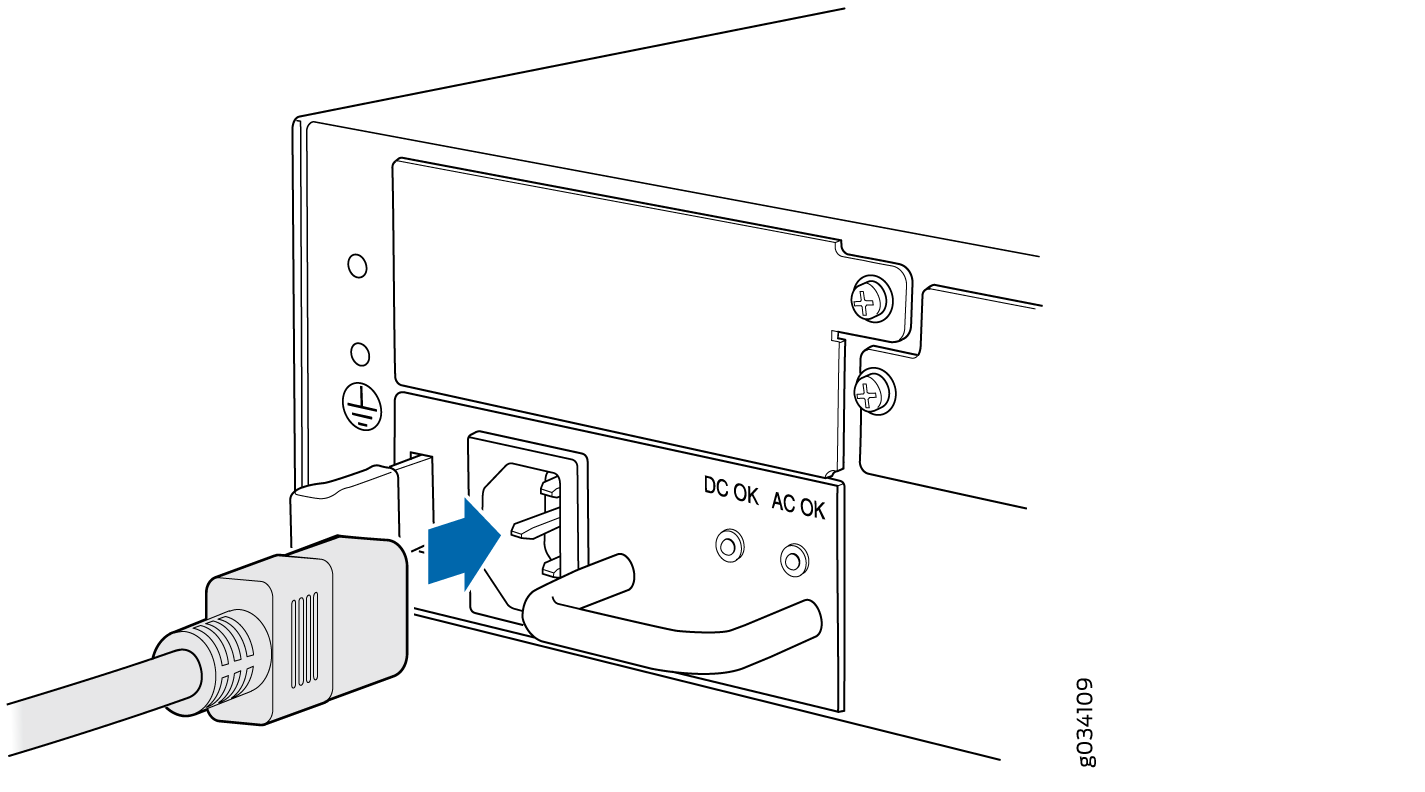 Connecting an AC
Power Cord on the SRX550 Services Gateway