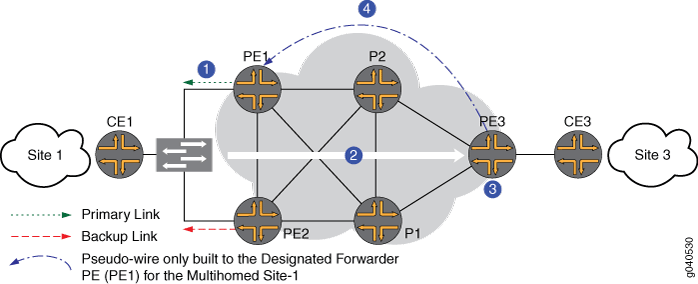 Single CE Site Multihomed
with Two PE Routers