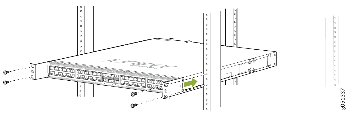 Secure the
QFX5120-48T Switch to the Front Posts of a Rack
