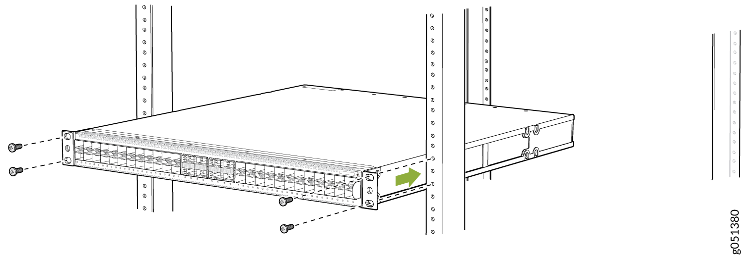 Secure the
QFX5120-48YM Switch to the Front Posts of a Rack