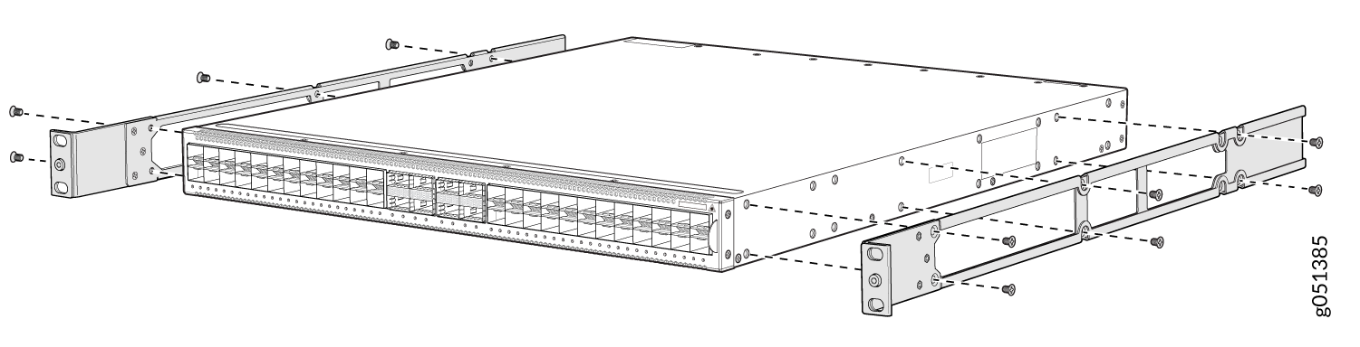 Attach
the Recessed Mounting Bracket Assembly to the QFX5120-48YM Switch
Chassis