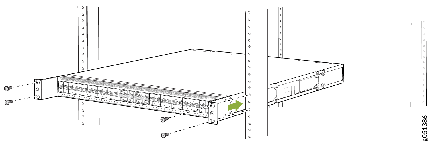 Secure the
QFX5120-48YM Switch to the Front Posts of a Rack