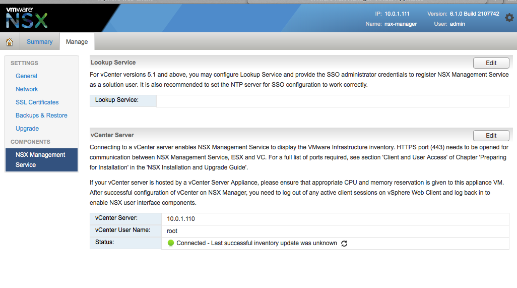 Integrating VMware NSX Manager with VMware
vCenter Server
