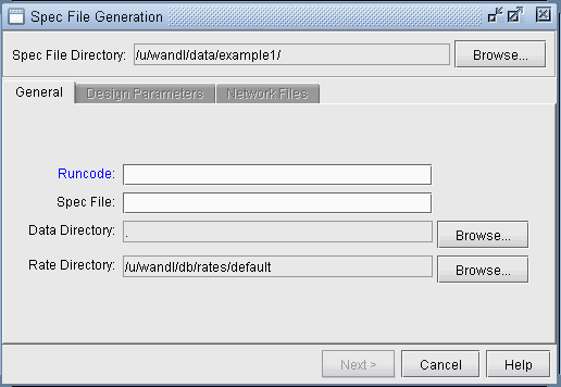 Spec File Generation Window General Tab