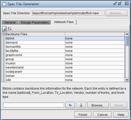 Spec File Generation Window Network Files Tab