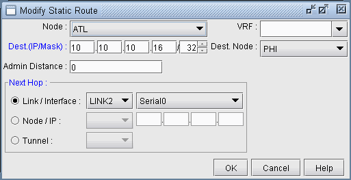Modifying a static route