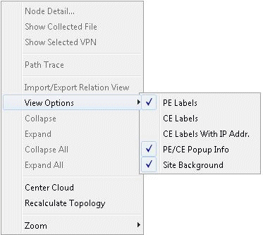 Right-click menu showing topology and label functions