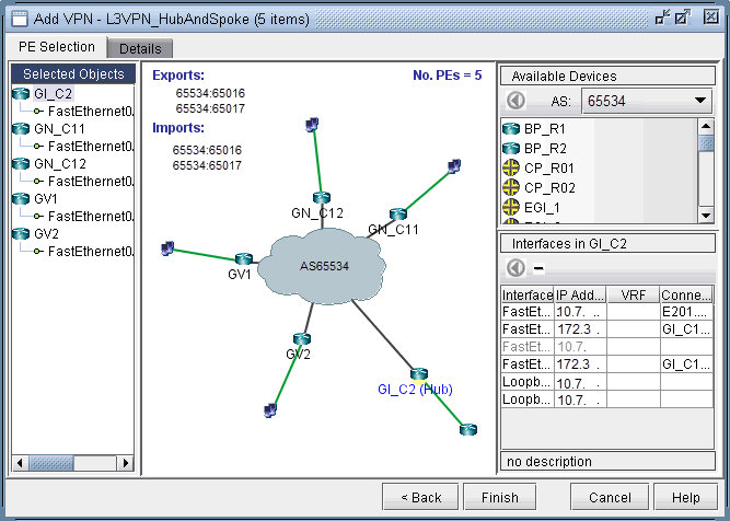 Assigning PE facing CE interfaces in the Hub-and-Spoke
VPN