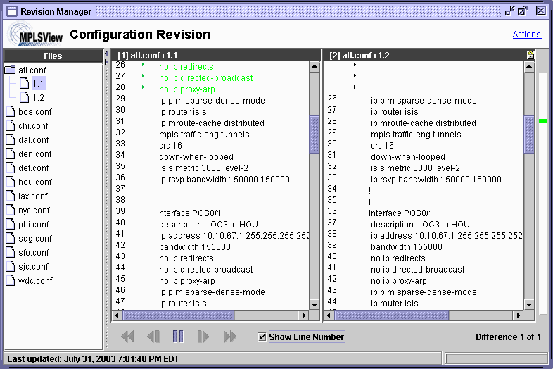 Side-by-Side
Comparison of Two Revision Files