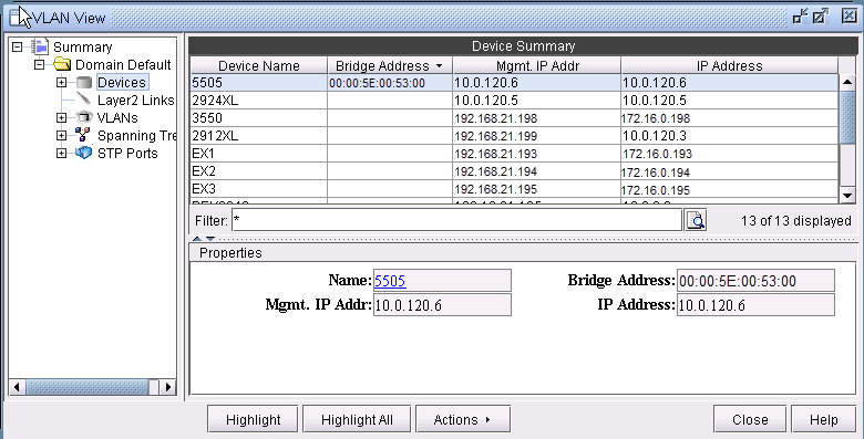 VLAN Device’s Details for a Selected Device