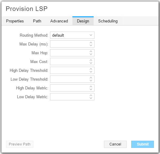 Provision LSP Window,
Design Tab