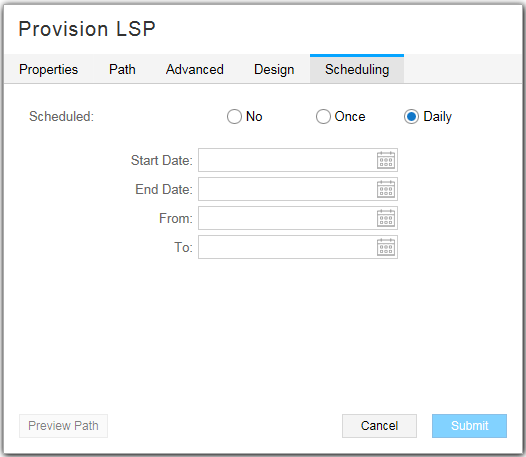 Provision LSP
Window, Scheduling Tab
