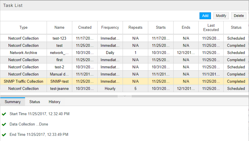 Collection Results for SNMP
Traffic Collection Task, Summary Tab