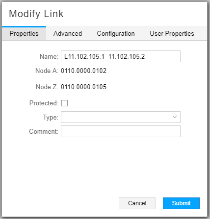 Modify Link Window, Properties
Tab