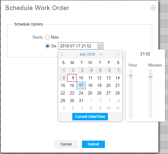 Schedule Work Order Window
for an LSP Provisioning Work Order