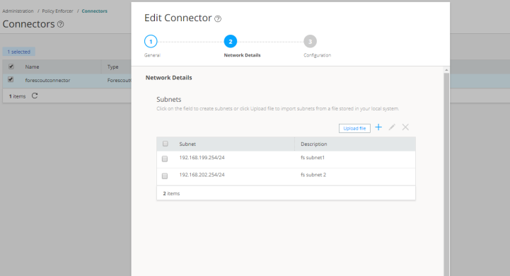 Edit
Connector - Network Details Page