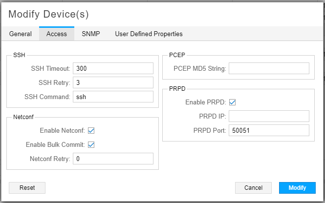 Modify Device Window for
Enabling PRPD, Access Tab
