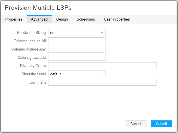 Provision Multiple LSPs
Window, Advanced Tab