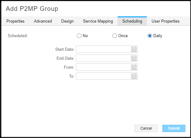Add P2MP Group Window,
Scheduling Tab