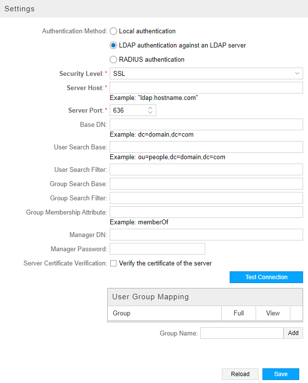 Authentication Settings:
LDAP