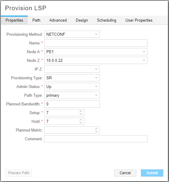 Properties Tab, Provision
LSP Window