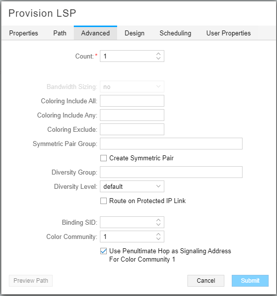 Advanced Tab, Provision
LSP Window