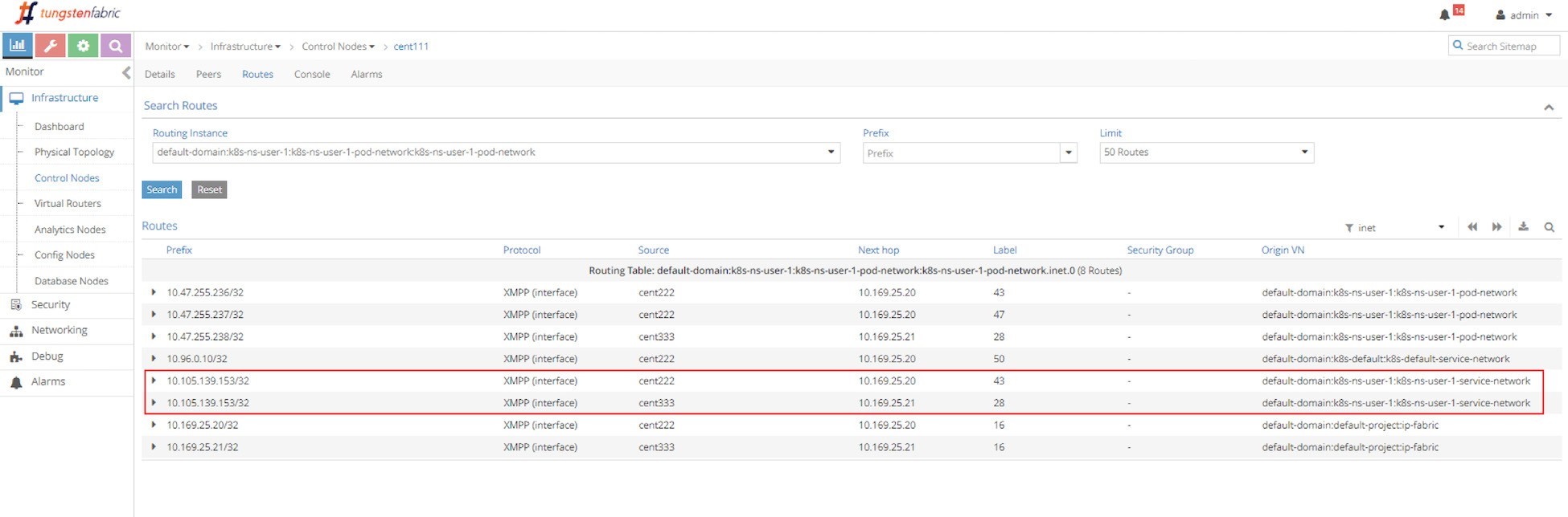 Control
Node Routing Instance Table