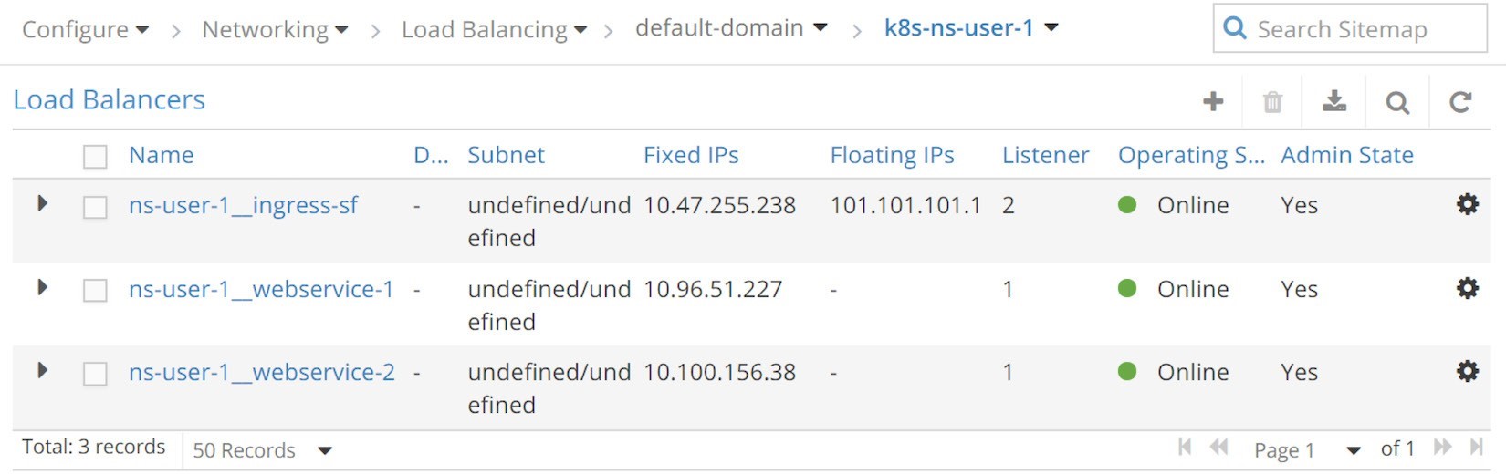 Simple Fanout Ingress Load Balancers (UI: configuration > Networking
> Floating IPs)