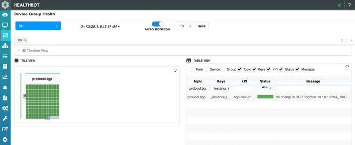 HealthBot Dashboard Showing Number of Accepted Prefix