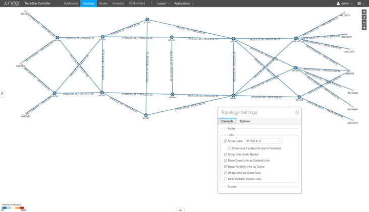 Northstar Topology View With Adjacency SIDs Selected