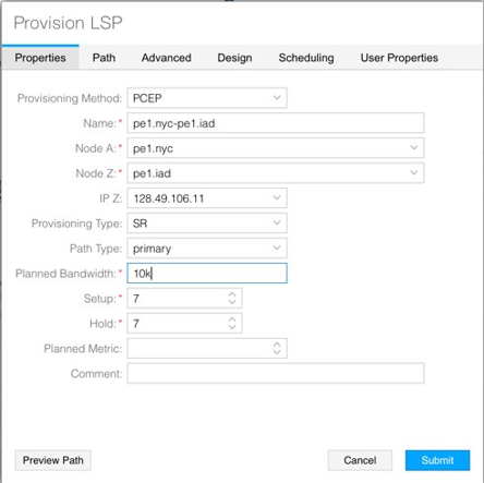 PCEP を使用して PCE プロビジョニングされた SR TE Lsp を作成する