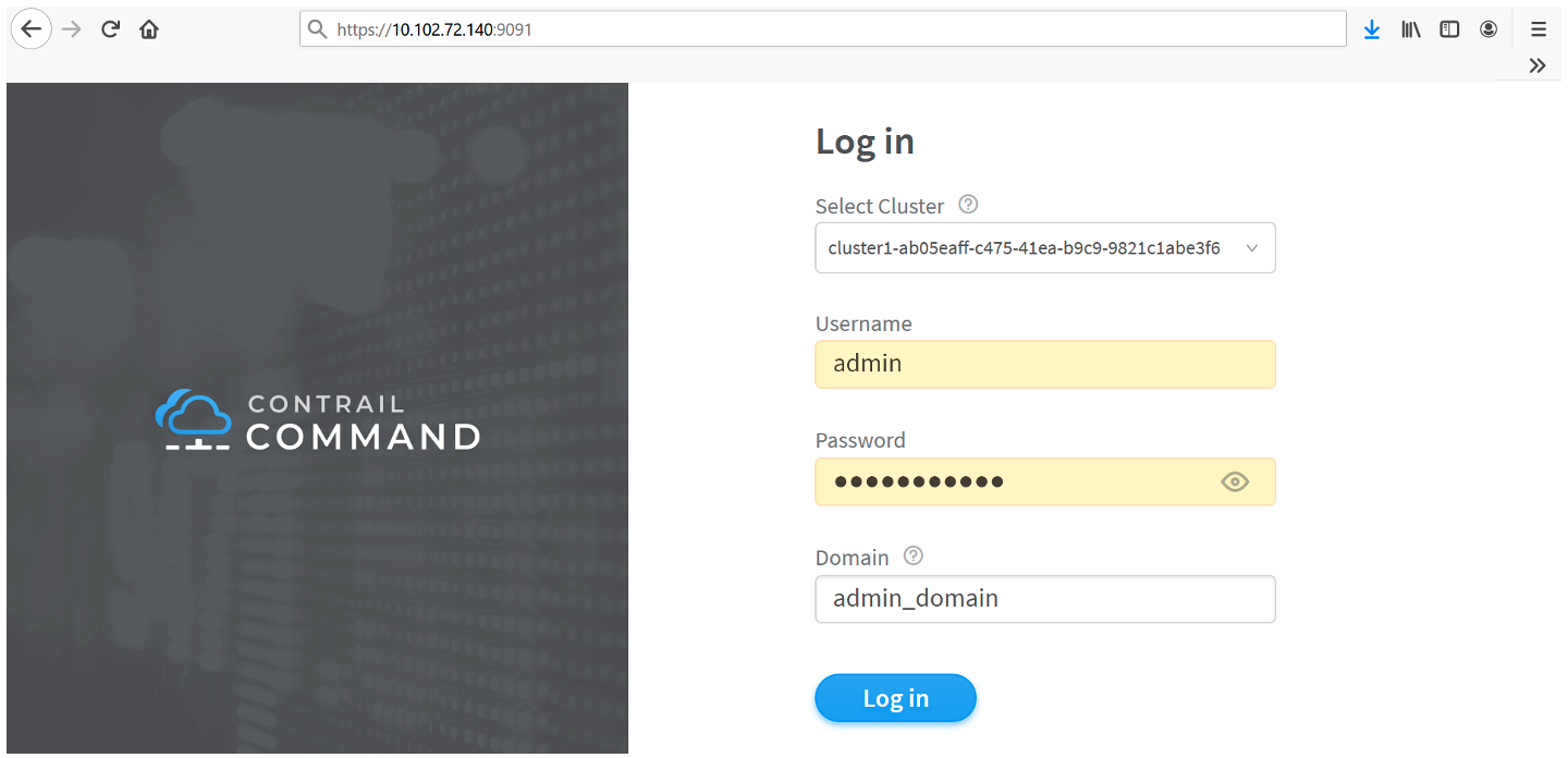 Contrail Command
Login Example—Cluster in Environment using Canonical Openstack