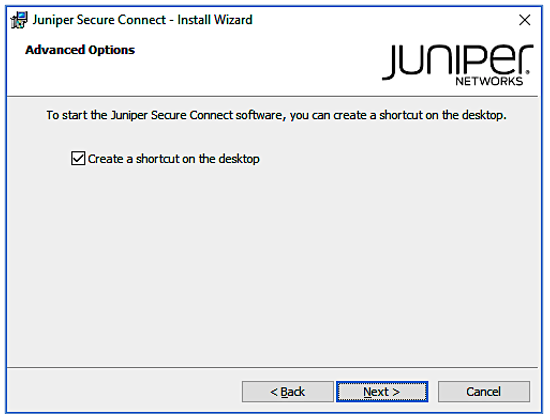 Create Juniper Secure Connect
Shortcut on Desktop