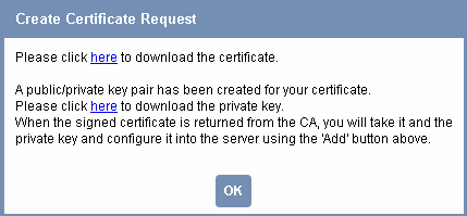 Create
Certificate Request Dialog with Links