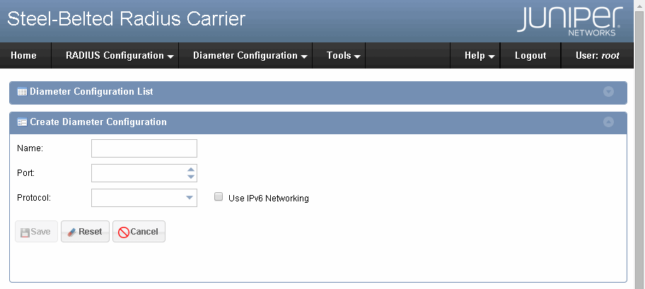 Create
Diameter Configuration Pane