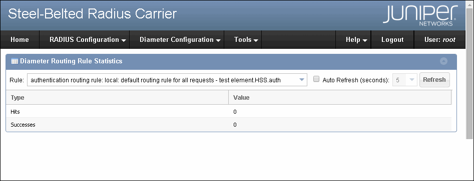 Diameter
Routing Rules Statistics Page