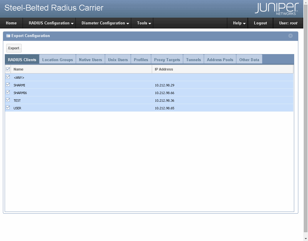 Export Configuration
Page