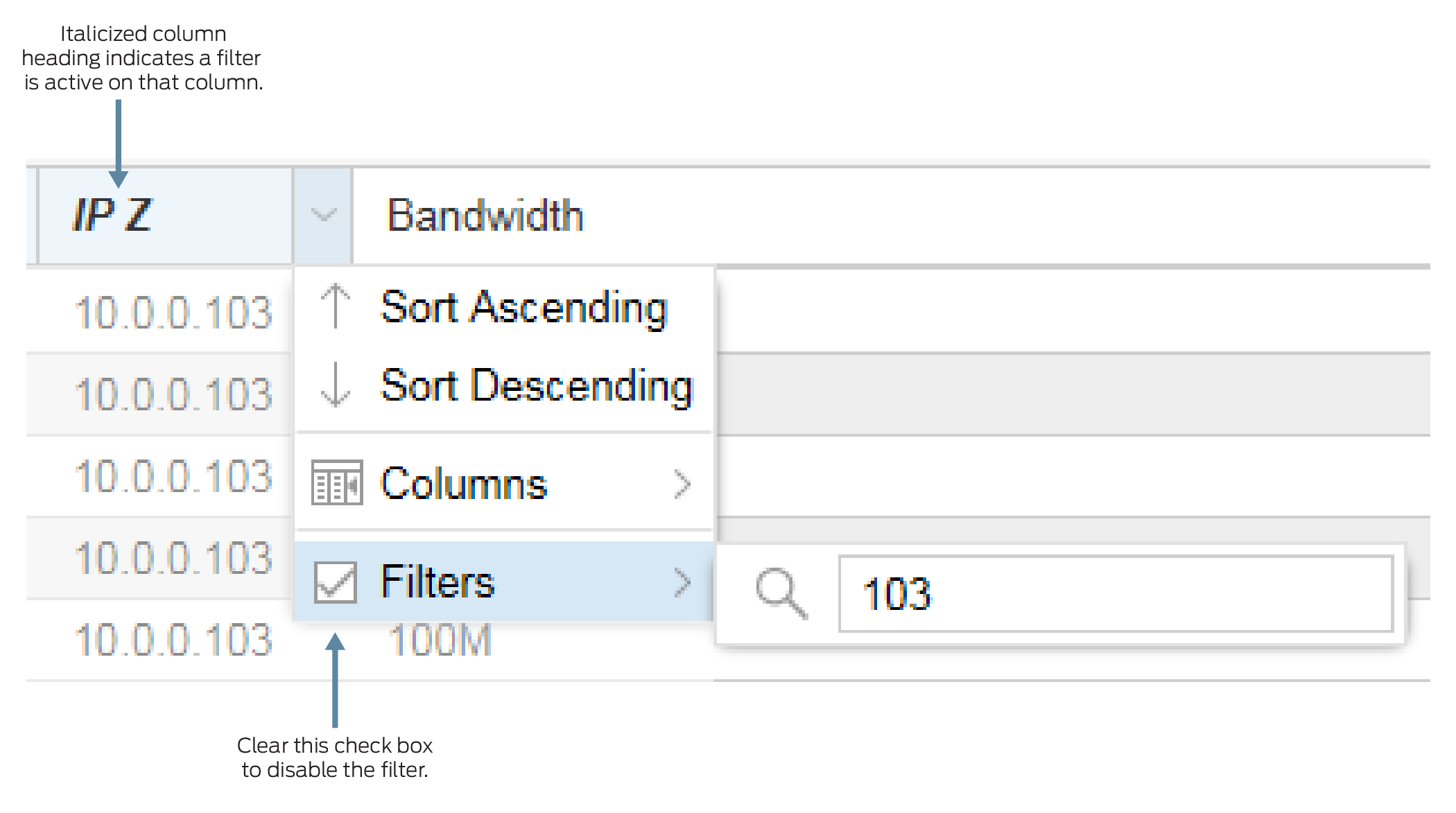 Example: Filtering
on a Column