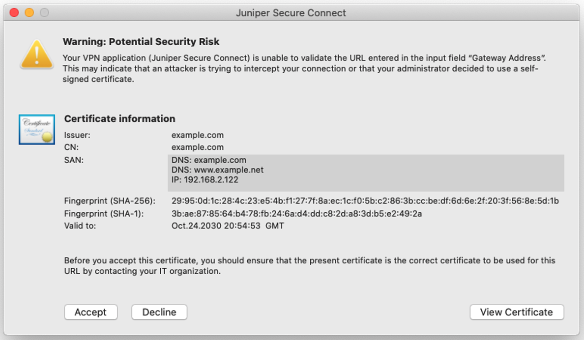  Sample Certificate
Warning Message on macOS Platform