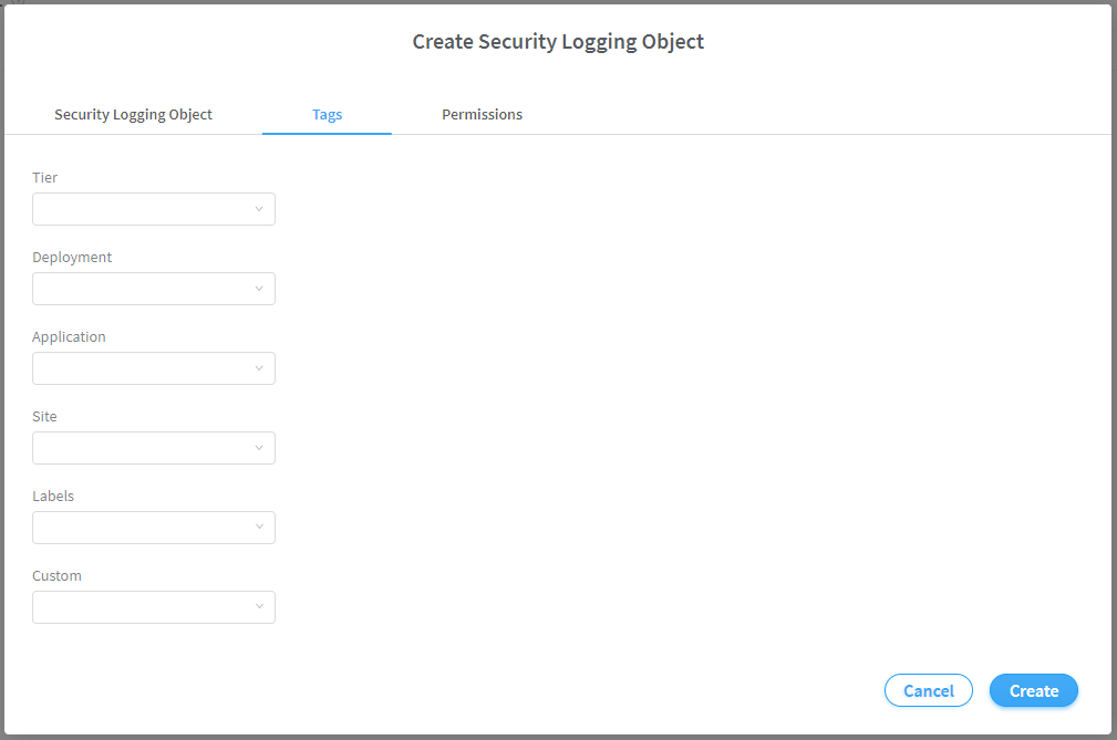 Create Security Logging Object > Tags Tab