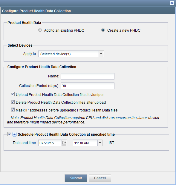 Configure Product Health
Data Collection Dialog Box